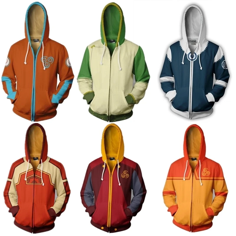 Avatar The Last Airbender Aang Katara Cosplay Costume 3D Printed  Casual Zipper Hoodie Sweatshirts