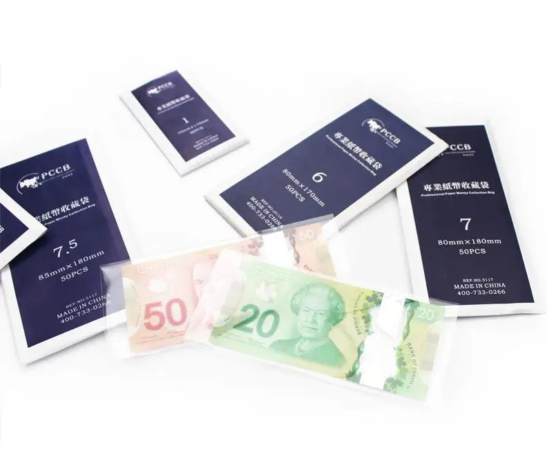 OPP 50 pcs/bag Paper Money Collection Bag Transparent Harmless Banknote protection bag PCCB Professional Paper Money Collection