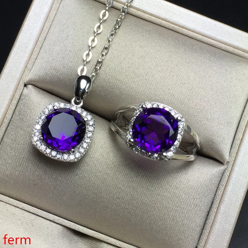 

KJJEAXCMY boutique jewels 925 sterling silver with natural amethyst pendant ring 2 sets new lotus leaf olive lucky