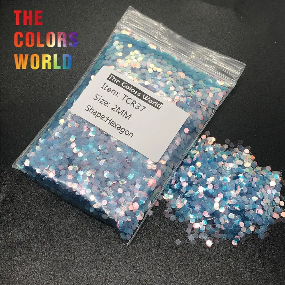 TCR37 Iridescent Rainbow Blue Gold Color Hexagon Shape Glitter Nail Art Decoration Face Paint Makeup Henna Tattoo Handwork DIY