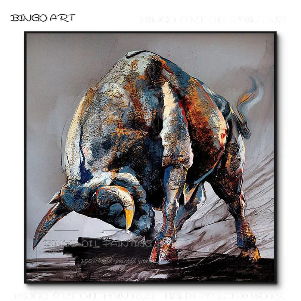 Excellent Artist Hand-painted High Quality Wall Artwork Bull Oil Painting Handmade Strong Bull Oil Painting for Living Room Wall