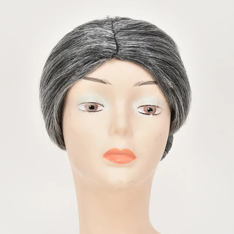 Moño pelo gris gran madre abuela abuela Cosplay sombreros Peluca disfraces de Halloween Purim carnaval mascarada vestido de fiesta