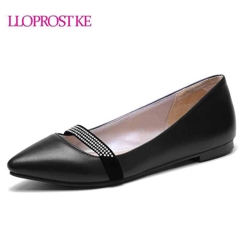 LLOPROST KE Concise Woman shoes shoes PU leather Shallow Slip Fahsion Flat Shoes Female Zapatos Mujer Rhinestone Pointed dxj1891