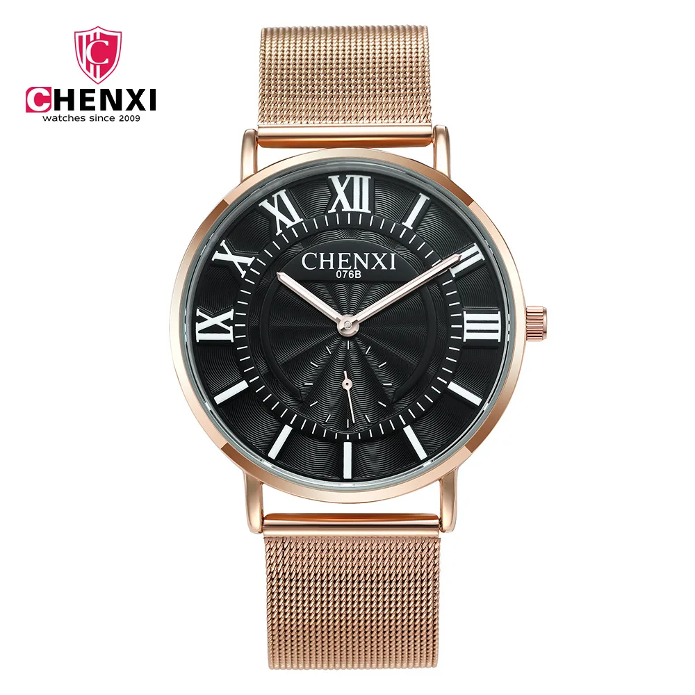 Reloj con manecillas luminosas para hombre, pulsera de cuarzo con banda de malla, esfera redonda, color oro rosa, novedad de 2019