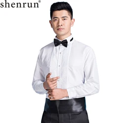 Shenrun Men's White Wing Collar Tuxedo Shirt French Cuff Wedding Groom Shirts Business Party Prom Singer Musician Stage Costumes