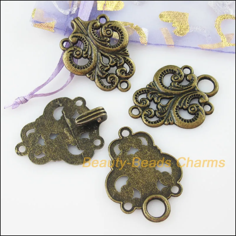 4 novos conectores colar nuvens coração flor alternar fechos bronze antiquado