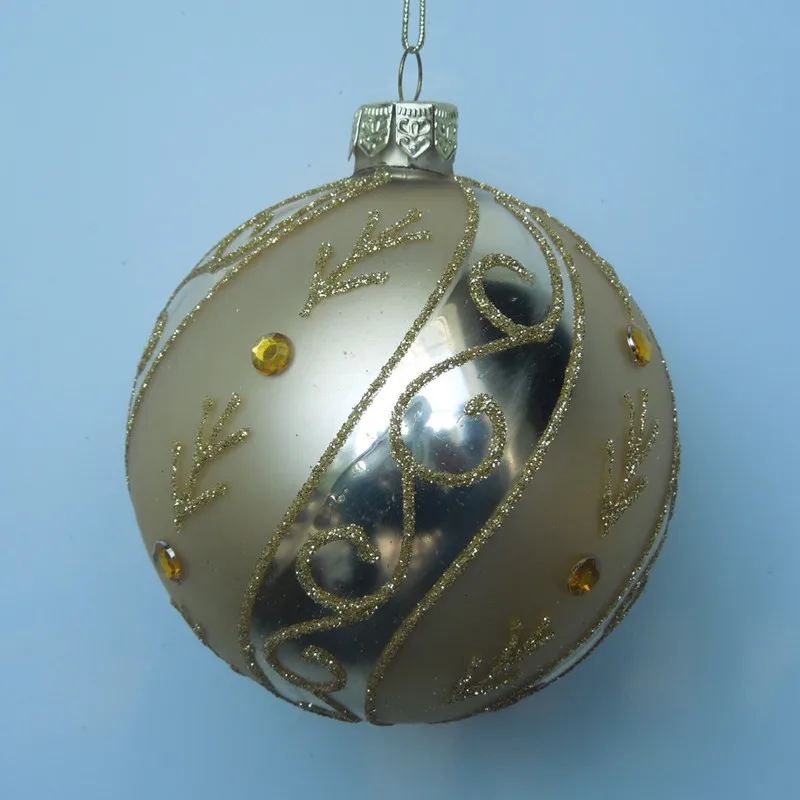 12pcs/pack Diameter=8cm Gold Series Handmade Glass Ball Christmas Day Decoration Hanging Globe Festival Friend Gift Pendant