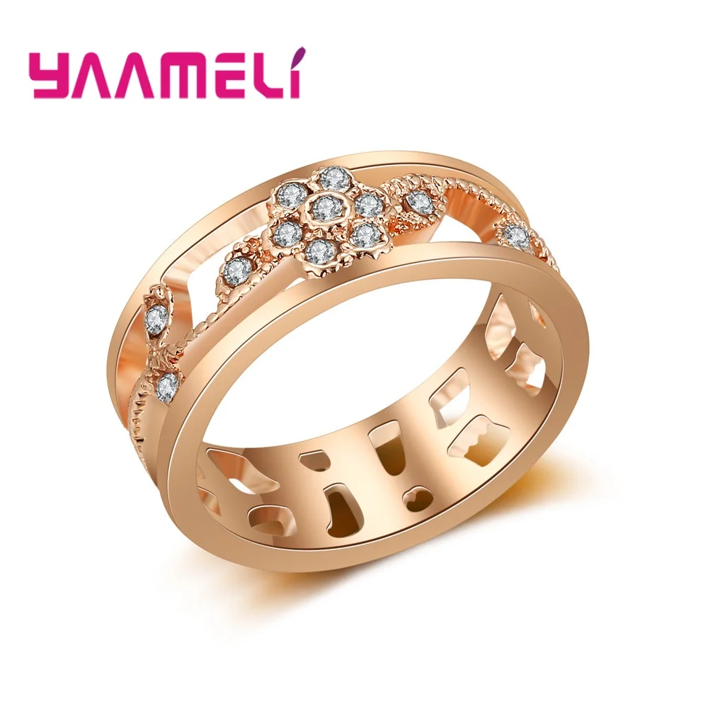 Giá Rẻ Nhất Rộng Hoa Hồng Vàng Ngón Tay Nhẫn Cứng Pha Lê Áo AAA + Đá Cubic Zirconia Trang Sức Cho Nữ Nữ Hiện Nay