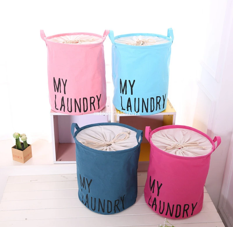 

30pcs Waterproof Basket Laundry Organization Round Folding Cotton Linen Basket Damp Proof with Handle Storage Box