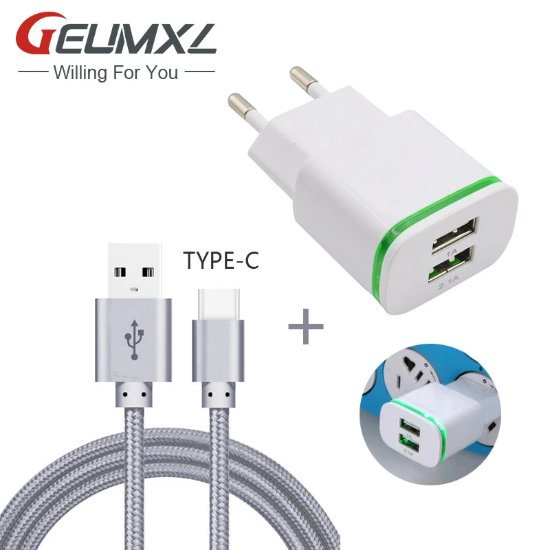 

GEUMXL 2-Port USB EU Plug AC Charger + 3F Type C USB Cable for Lenovo Z2 Plus, Zuk Edge L , Z1, Z2, Z2 Pro, Yoga tab 3 plus 10.1