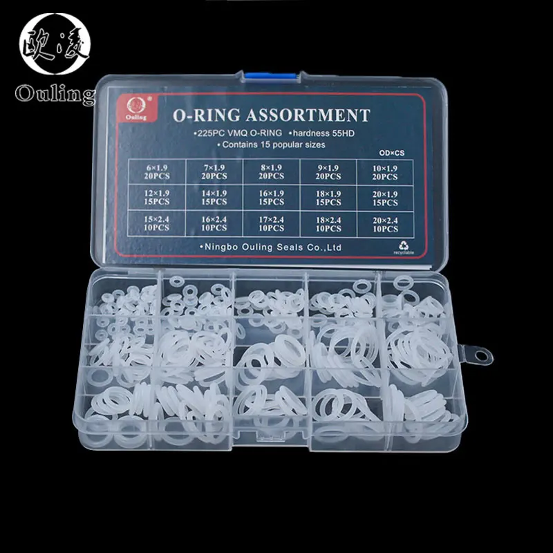 225pcs O Rings Rubber/Silicone O Ring Seal Sealing O-rings Silicon Washer Rubber oring set Assortment Kit Set Box Ring