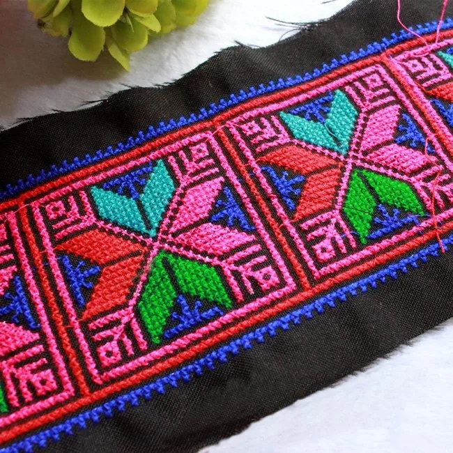 1yard Hmong Embroidery Lace Sewing Trim 10cm Miao Dress Collar Ribbon Tape Webbing Ethnic Tribal Thai Lao Boho DIY Slavic Decor