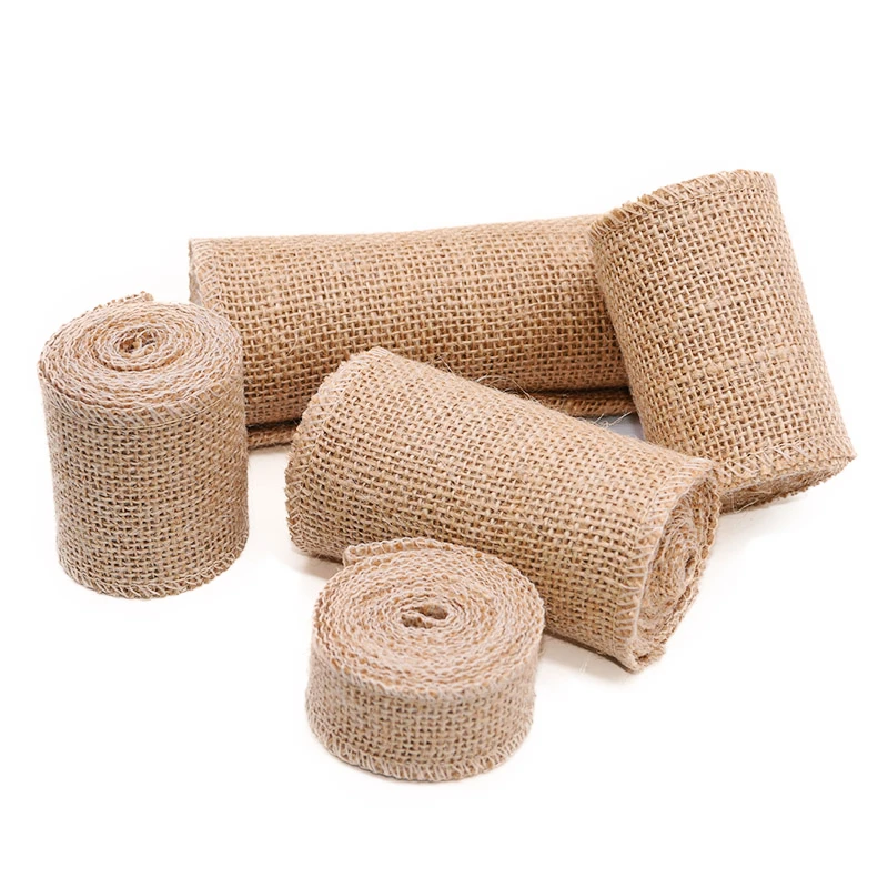 2M Natural Jute Burlap Hessian Ribbon Rolls Vintage Rustic Wedding Decoration Christmas Gift Wrapping Festival Party Home Decor