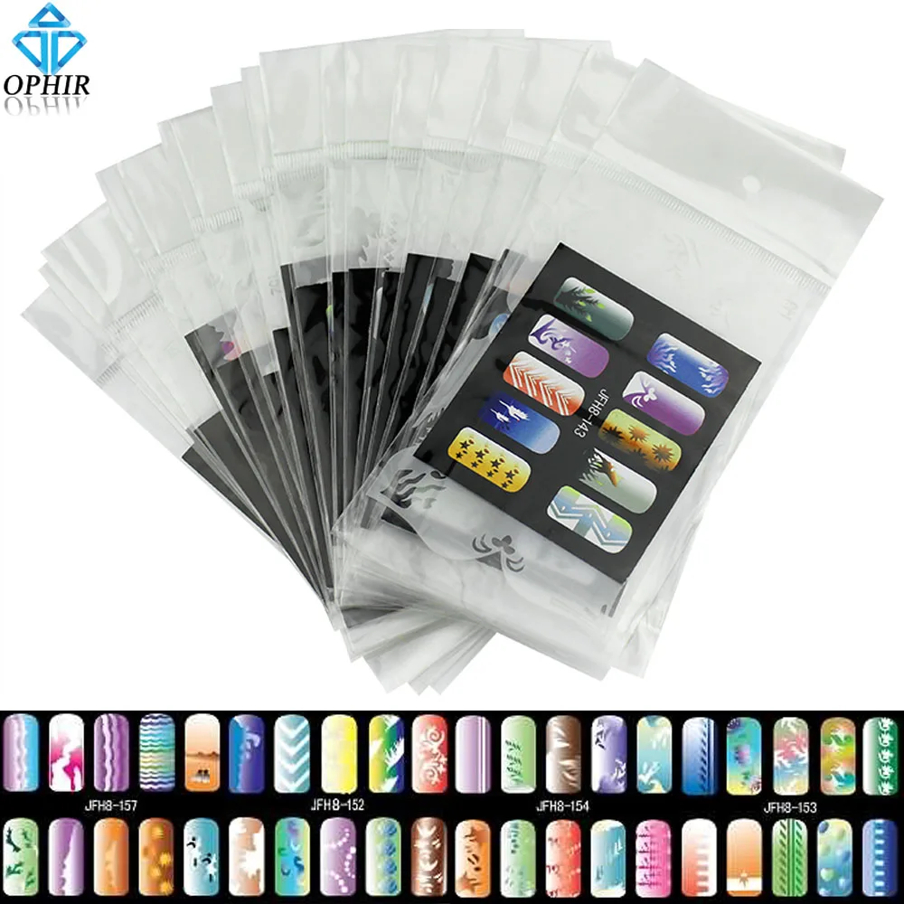 OPHIR 200 Designs Airbrush Nail Stencil Airbrushing Template Sheet Stencils for Airbrush Nail Art Paint Nail Tools _JFH8-JFH11