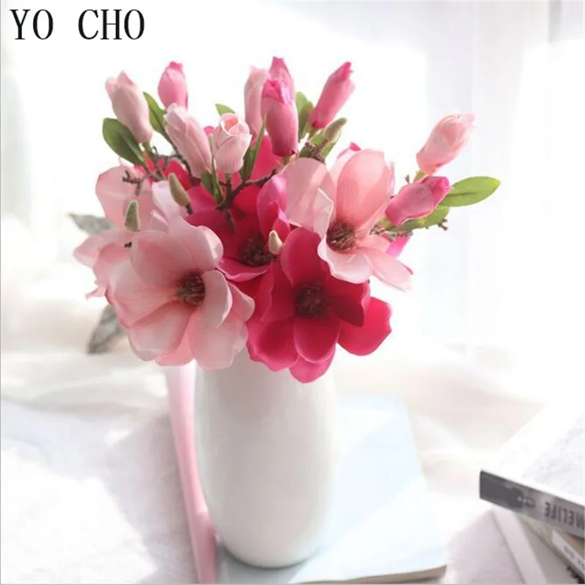 YO CHO Fake Orchid Plants  Magnolia Artificial Silk Flowers  DIY Christmas Decoration  Table Centerpieces  Bridal Bouquet