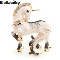 Wuli&baby White Miracle Lucky Horse Enamel Brooches For Women And Men Alloy Animal Rhinestone Banquet Party Brooch Gifts