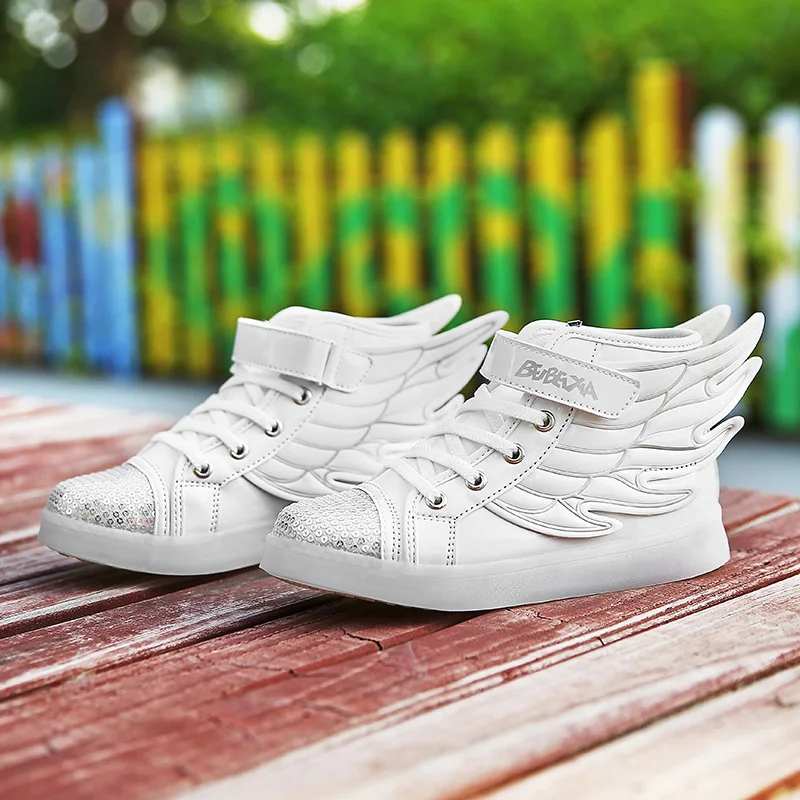 Jawaykids-Tênis Infantis Brilhantes, USB Recarregável, Asas de Anjo, Sapatos Luminosos, Luz LED, Corrida, Meninos, Meninas, Crianças