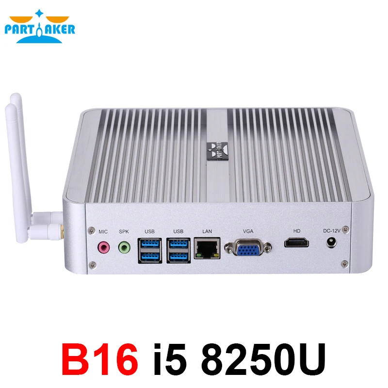 Partaker DDR4 Fanless Mini PC Intel Core i5 8250U i7 8550U i3 8140U  windows 10 Quad Core mini pc HDMI UHD graphics