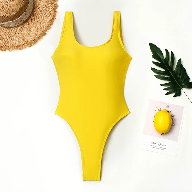 Stringi jednoczęściowy strój kąpielowy kobiety w stylu Vintage stroje kąpielowe wycięty tył Monokini żółty strój kąpielowy 2019 bikini Maillot De