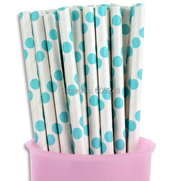 100 Pcs Mixed Colors Cheapest Biodegradable Vintage Party Decorations Aqua Polka Dot Drinking Paper Straws