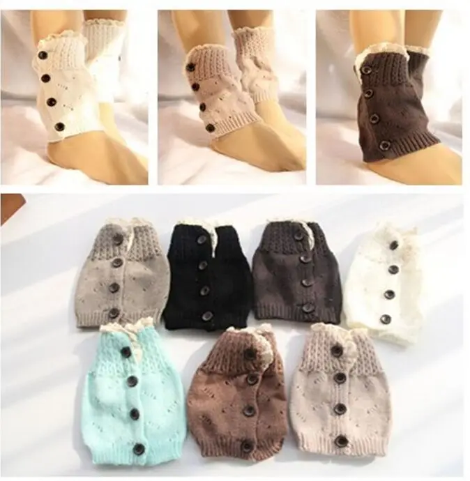 2016 Women short Knitted button down Boot Cuffs Laced Trim Toppers Socks leg warmers Crochet booty Gaiters 20pairs/lot #3870