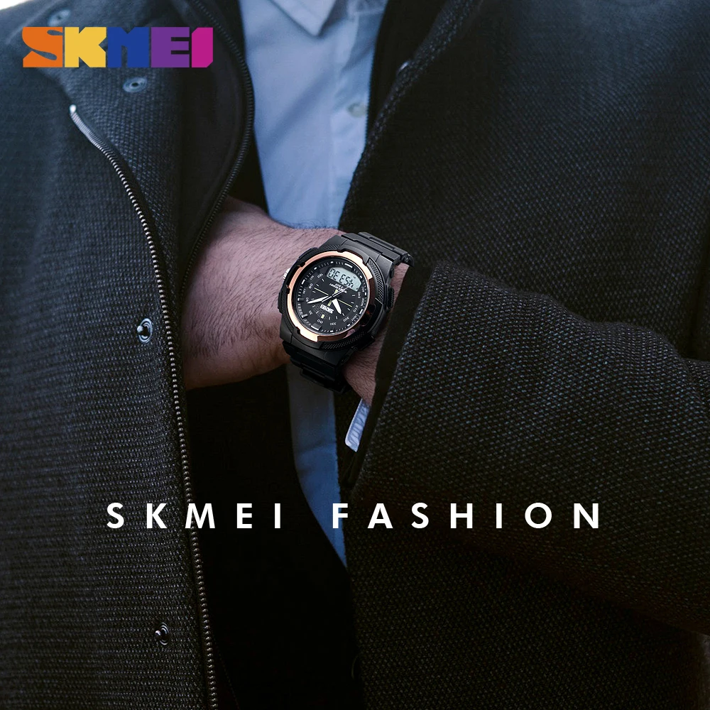 SKMEI Back Light Dual Time Display Outdoor Sports Watch Mens Military Stopwatch Date Week 5bar Waterproof Wristwatches Clock