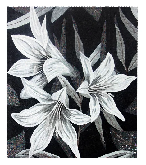 Wall Murals Glass Mosaic Mural White Lily Flower Unique for Home Walls Hand Made