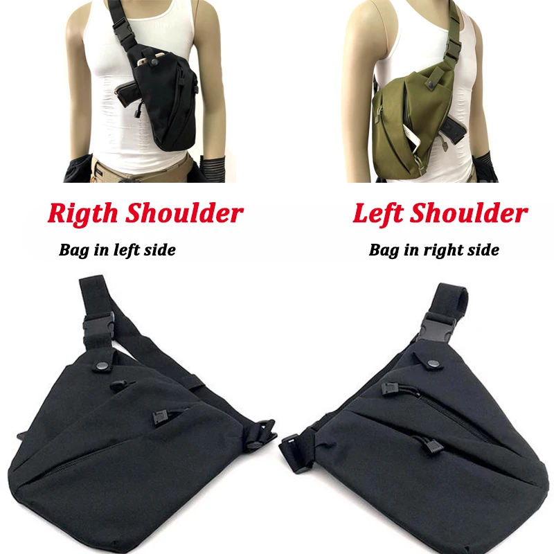 Concealed Tactical Storage Gun Carry Bag Pistol Holster Men Right/Left Shoulder Nylon Shoulder Bag Anti-theft Package Chest Bag