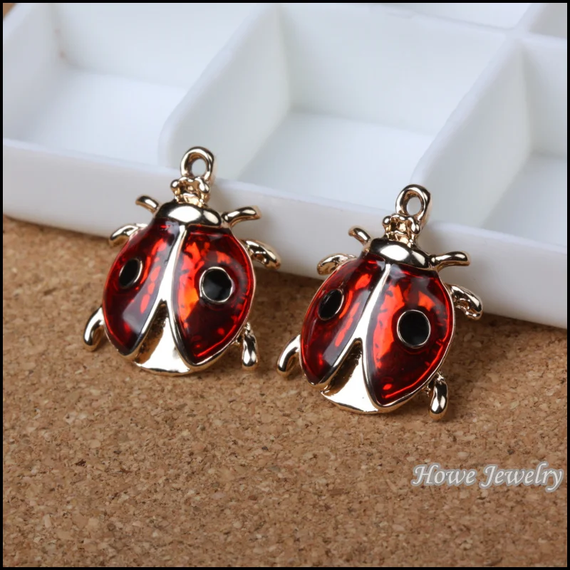 

Wholesale 15 pcs Enamel Alloy Gold-color Jewelry Ladybug Pendants charms for bracelet necklace DIY jewelry making JC-760