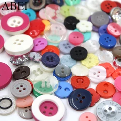 100pcs/lot Random Mix Colorful Flower Plastic Buttons DIY Resin BUTTON Crafts Sew Tools Apparel Accessories Scrapbook Decoration