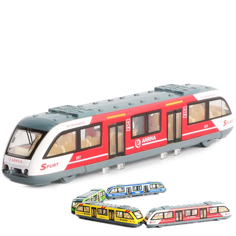 Exquisite 1:64 city subway alloy model,simulation die-cast sound and light pull back train toy, children\'s gift,free shipping