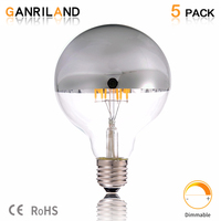 GANRILAND G95 E27 Silver Bowl Led Vertical Filament Light Bulb 6Watt Warm White 2700K Dimmable Round Bulbs For Mirror Headlights