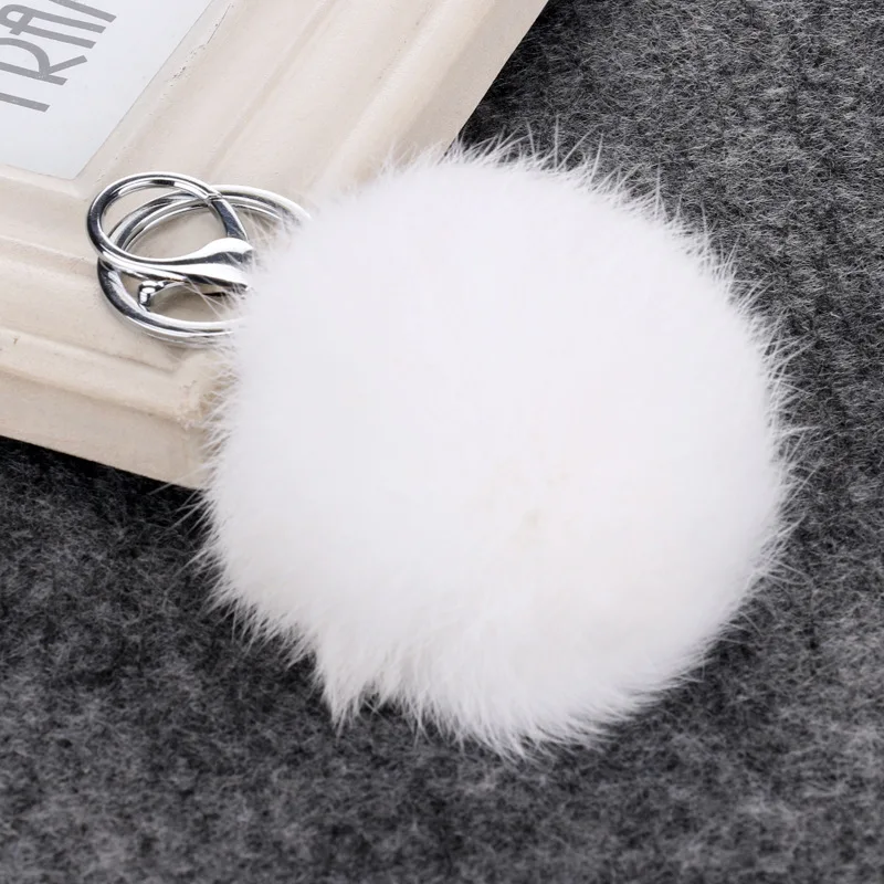 8CM Girl Fluffy Pompom Natural Rabbit Fur Key Chain Women Pompon Fur Ball Keychain On Bag Trinket Jewelry Wedding Party Gift