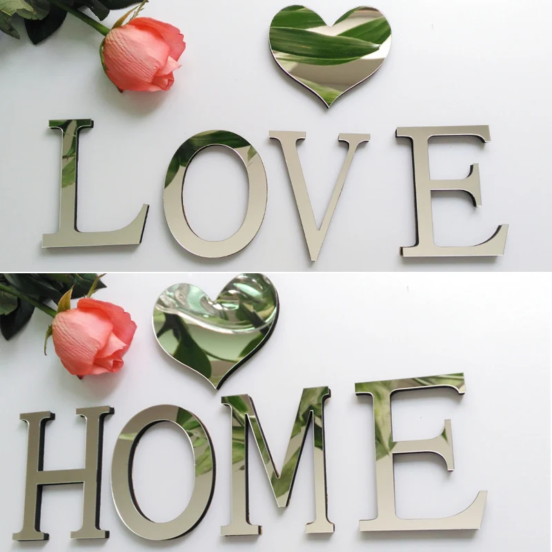 letters  English Acrylic Sticker Love Characters Home Decoration  3d Mirror Wall Stickers Alphabet Logo