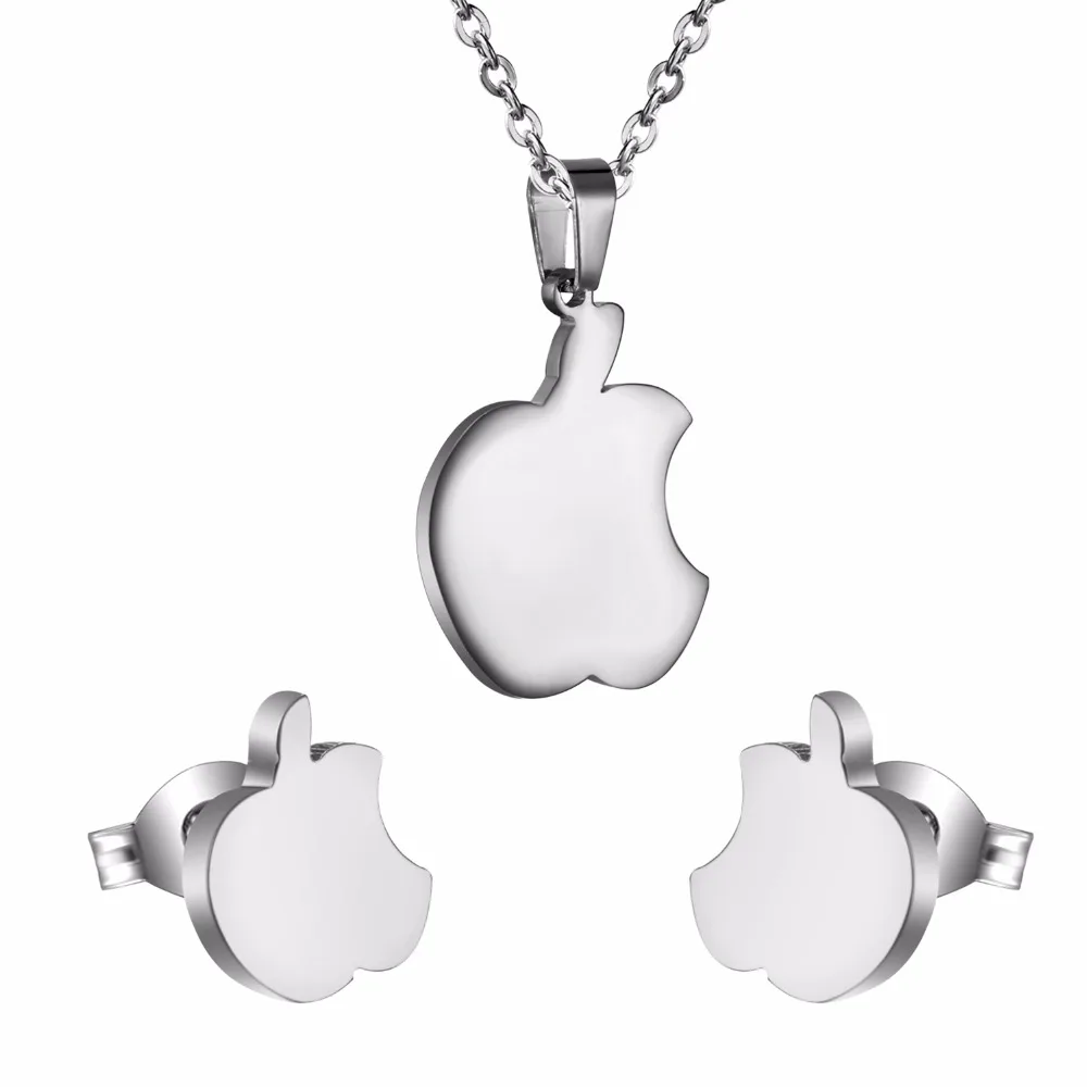LUXUSTEEL aretes Cute Apple Earrings Stainless Steel  Anti Allergic Necklace 2020 Collars Choker Accessories Party Wholesale