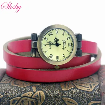 Shsby moda orologio da donna lungo in vera pelle da donna di vendita calda ROMA orologio da donna in bronzo vintage orologi eleganti
