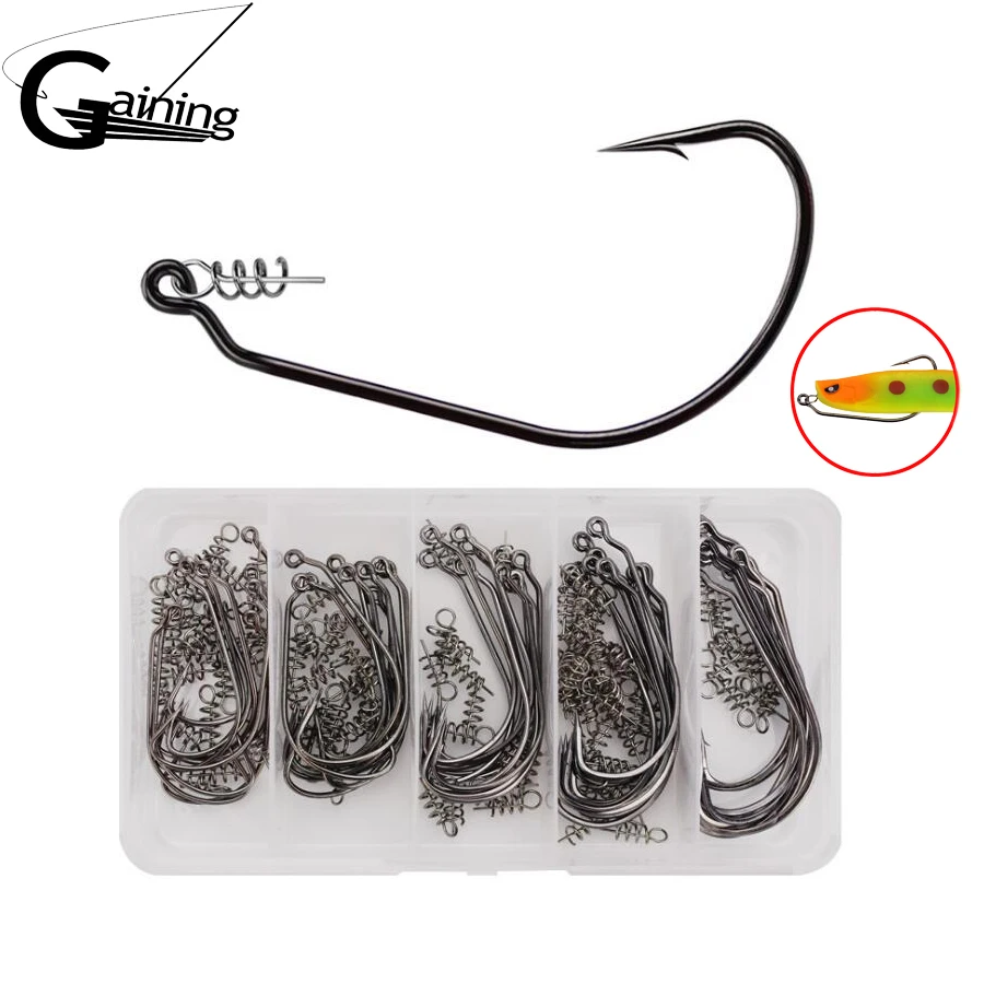 

50pcs/lot 1/0#-5/0# Fishhook with Spring Lock Pin Crank Connect Fishing Hooks Assist Soft Lures Pin Jig Hook Fishing Tackle