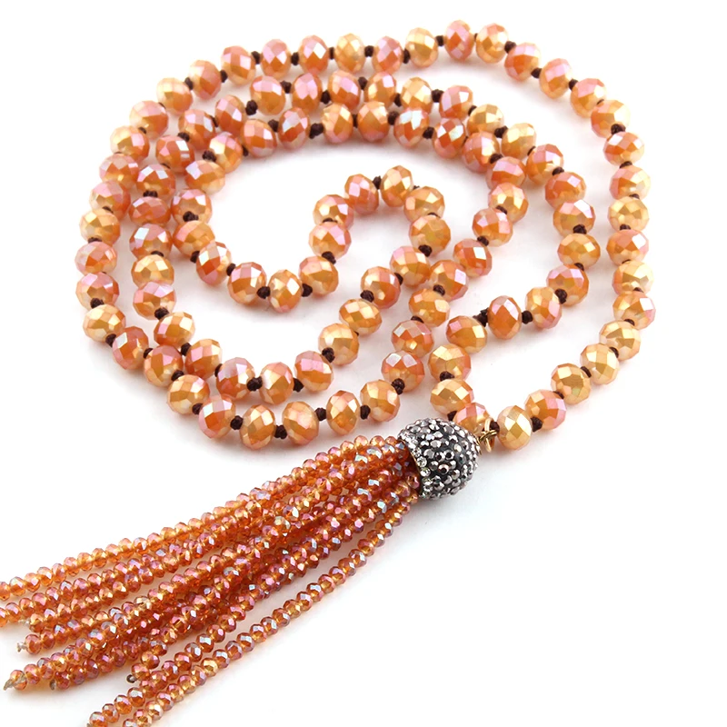 Fashion Knotted Glass Crystal Beads Ethnic Necklace Bohemian Tribal Jewelry Crystal Tassel Halsband For Women Bead Neck