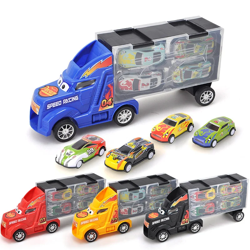 

Children's Container Receivable Box Truck 1:24 Racing Car Alloy Small Die Casting Inertial Return Model Automobile Toy Set Gift