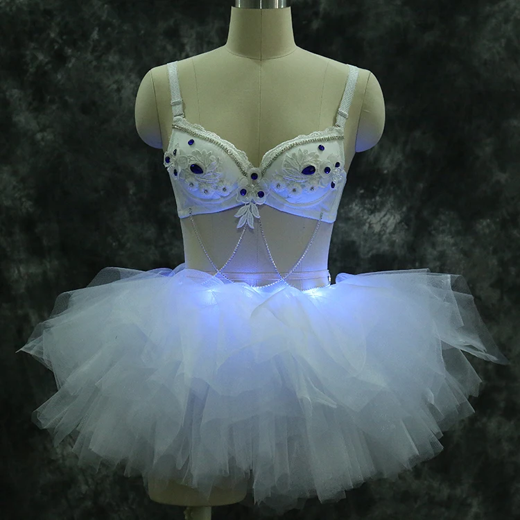 LED luminous costume pink dress for DJ Club stager dancer singer wear lighting cloth cute performance dress