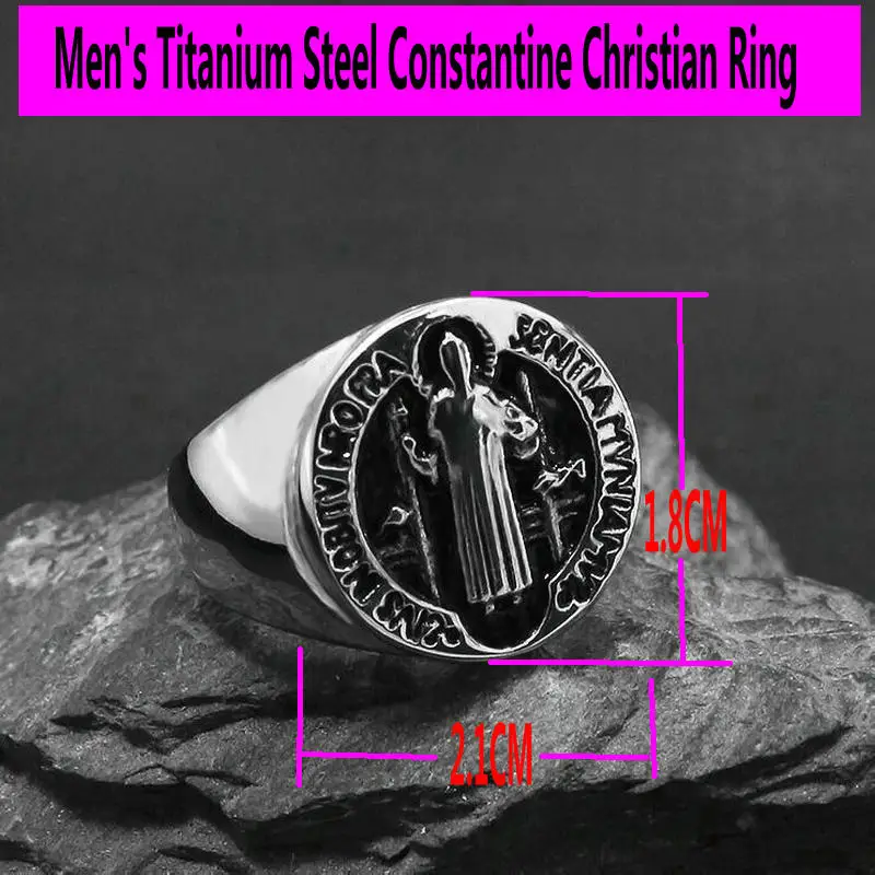 Men's stainless steel ring    Retro Constantine Character Ring     Constantine Christian Ring