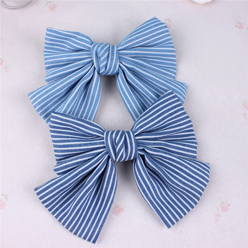 1PCS Large Hair Bow  For Girl Hair Clips Striped Fabric   Barrette  Women   Fashion Hair Accessories