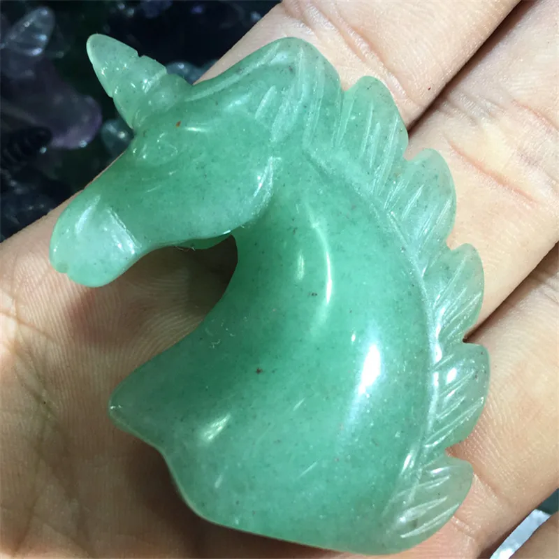 2 Inch Natural Aventurine Crystal Unicorn Ukiran Kuda Kepala Patung Koleksi