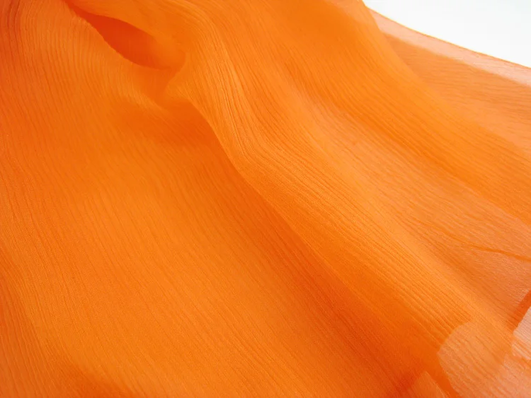 100% Zijde Crinkle Georgette Lange Sjaal 110cmX180cm Pure Zijde Sjaal Vrouwen Effen Kleur Groot Formaat Chiffon Sjaal Oranje