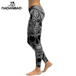 NADANBAO 2024 New Design Leggings Women Skull Head Digital Print Rose Fitness Leggins Plus Size Elastic Workout Pants Legins