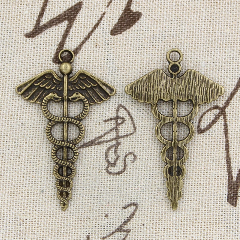 5pcs Charms Caduceus Medicine Symbol 49x30mm Antique Making Pendant fit,Vintage Tibetan Bronze Silver color,DIY Handmade Jewelry