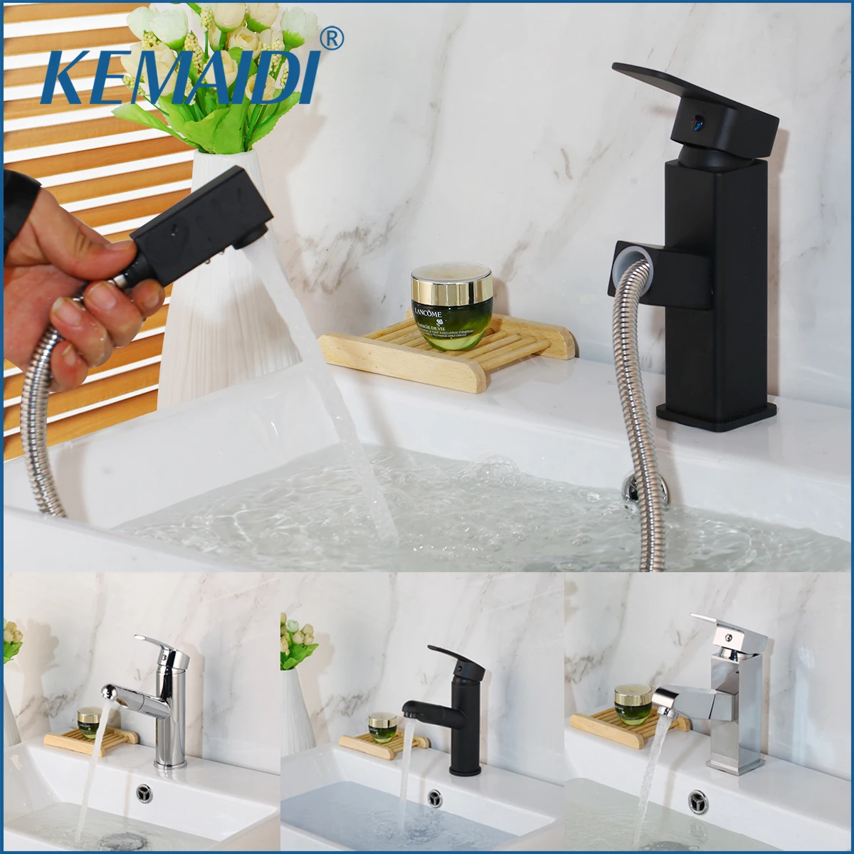 

KEMAIDI Bathroom Basin Sink Faucet Deck Mounted Hot And Cold Water Mixer Faucets Home Kitchen Single Handle Washbasin Tap