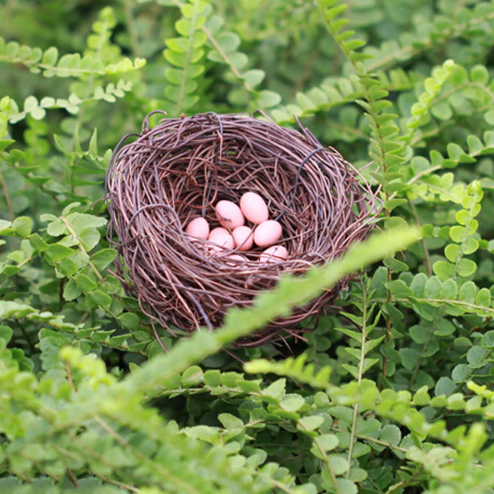 6 Pcs Mini Eggs 1 Nest Miniature Figurine Toys Crafts Accessories Artificial Birds Nest Simulation Eggs Fairy Garden Supplies