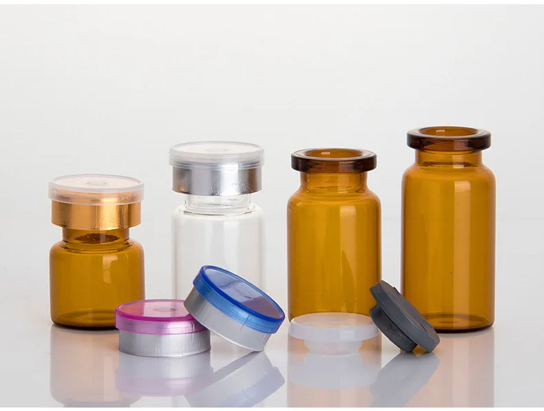 500pcs/lot Clear & Amber Empty Injection Glass Vial with Center Flip Off Cap Transparent Liquid Medicine Glass Containers
