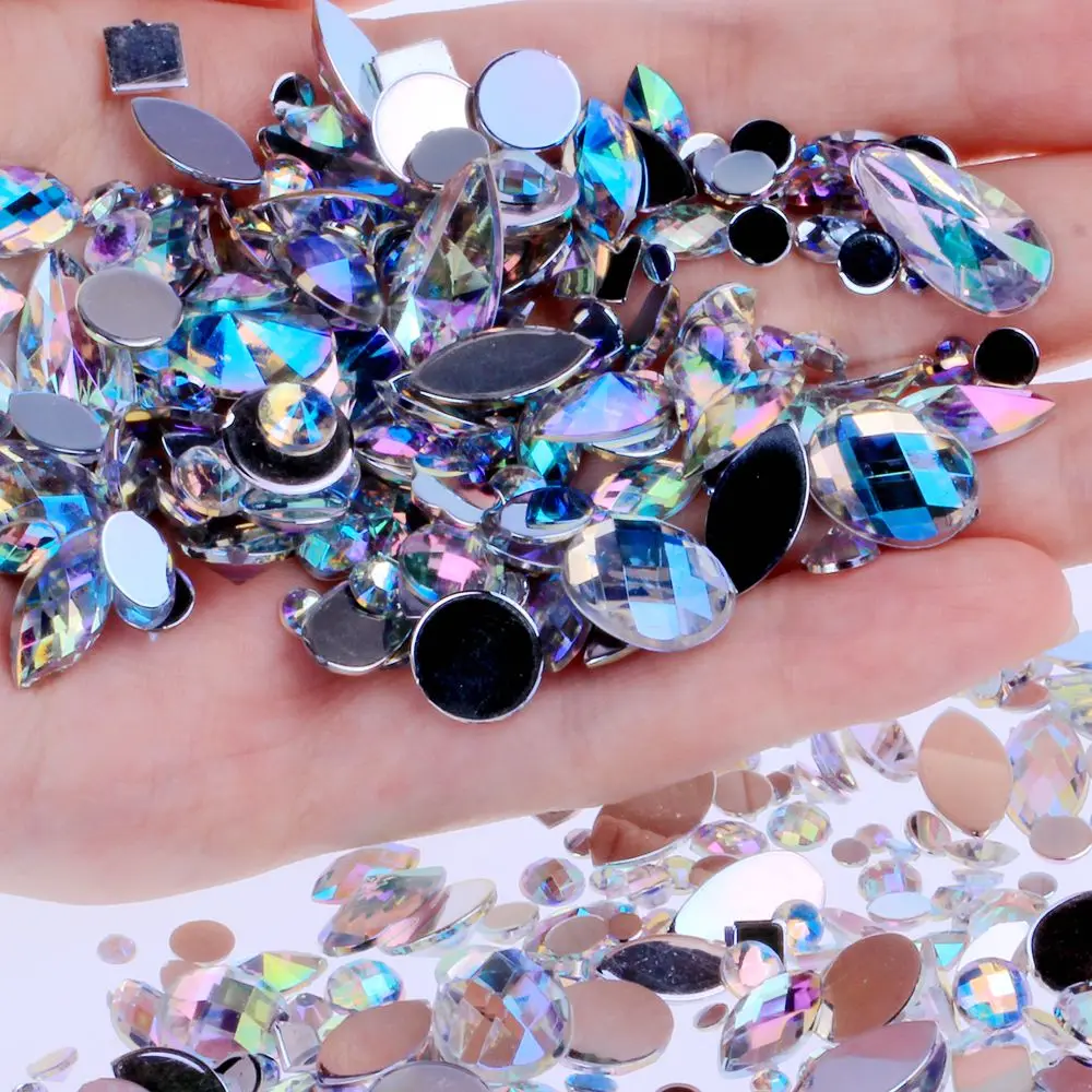 

Face Gems 15g Bag About 300pcs Flat Back Acrylic Rhinestones in a Variety of Shapes and Sizes Many Colors For Face Decorations